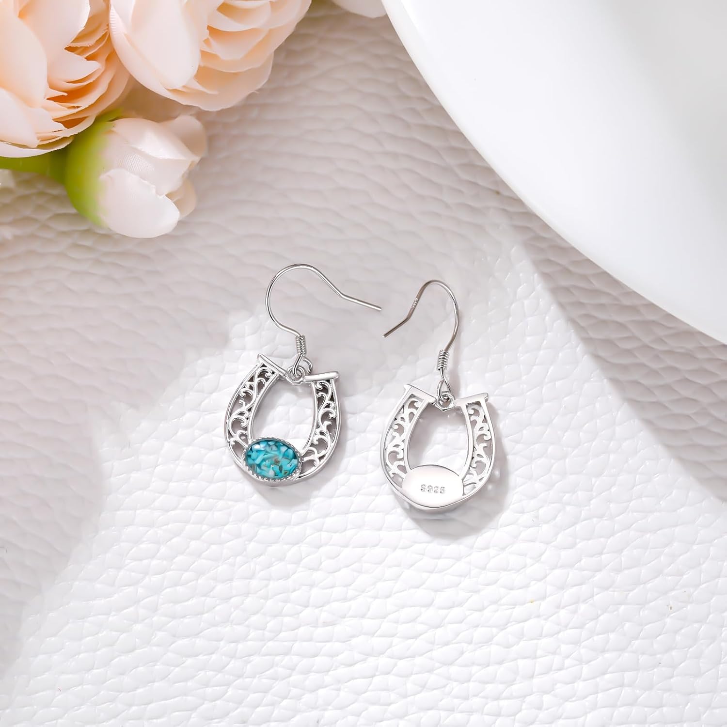 Western Earrings for Women 925 Sterling Silver Turquoise Western Country Dangle Drop Earrings Country Jewelry Gifts for Cowgirl Cowboy - Image 3