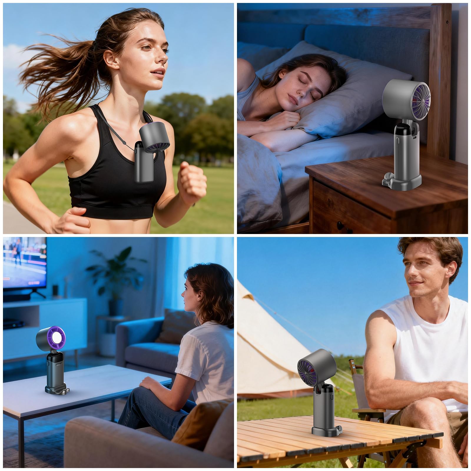 Jsdoin mini ventilatore portatile ricaricabile,5 velocità Turbo ventilatore usb da tavolo,ventilatore piccolo portatile a batteria, per casa, ufficio, camera da letto, viaggi e all’aperto (Grigio)