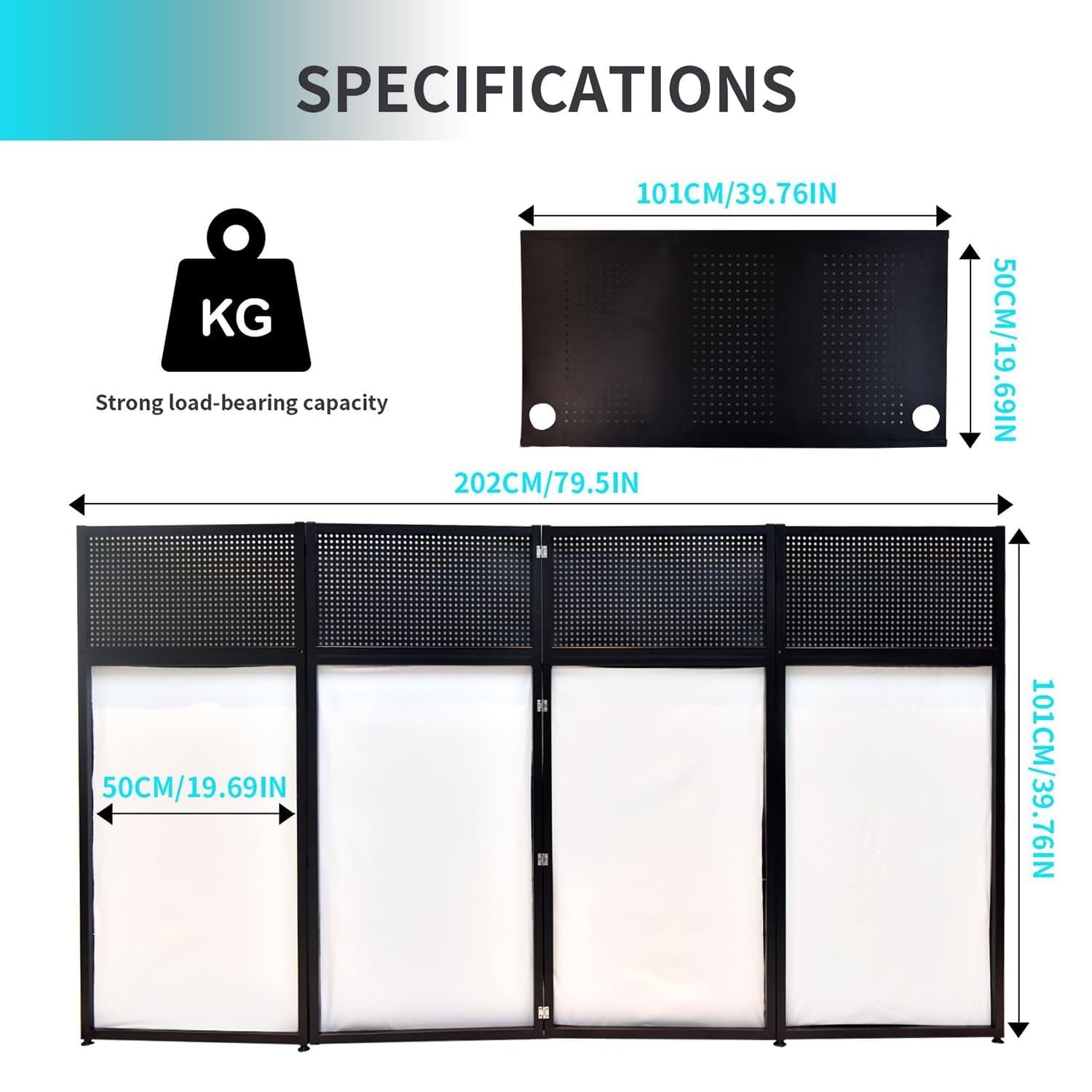 Tragbare DJ-Fassaden-Tischstation, DJ-Disco-Stand-Mixer-Regal, Faltbare DJ-Event-Kabine-Fassade mit weißem und schwarzem Gitterstoff, gepolsterte Tragetasche, Flache (40 * 40 * 20 Zoll)