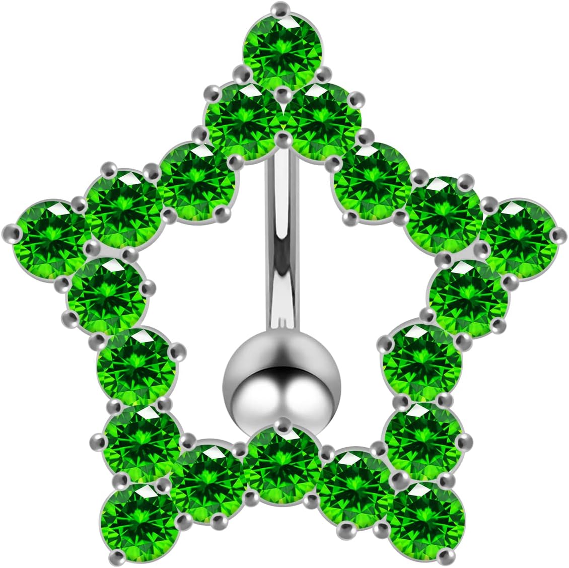 Fancy Cut Out Studded Star Reverse Bar Design 925 Sterling Silver with Stainless Steel Belly Ring - Belly Button jewelry - Navel jewelry