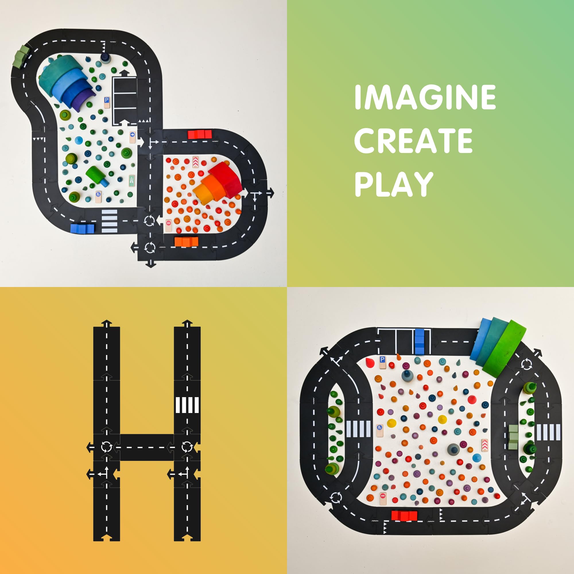 Waytoplay Highway - Elastyczna ulica zabawkowa, 24 szt. Z samochodem, baw się swoimi samochodami wewnątrz i na zewnątrz. Wyprodukowano w Holandii