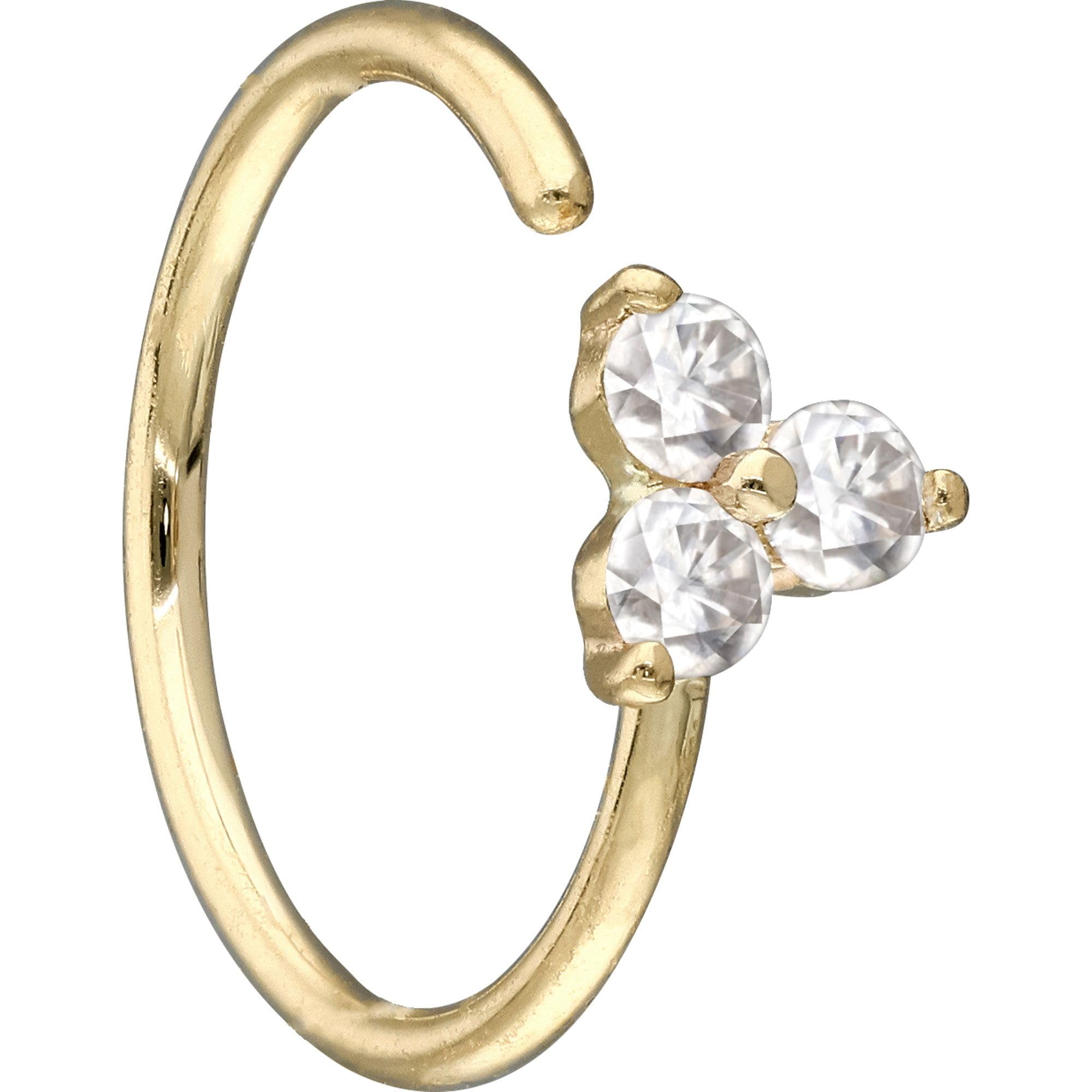 PIERCINGLINE Anillo para la nariz de oro de 14 quilates, diseño de flor de moissanita flexible, oro 585, 14 quilates