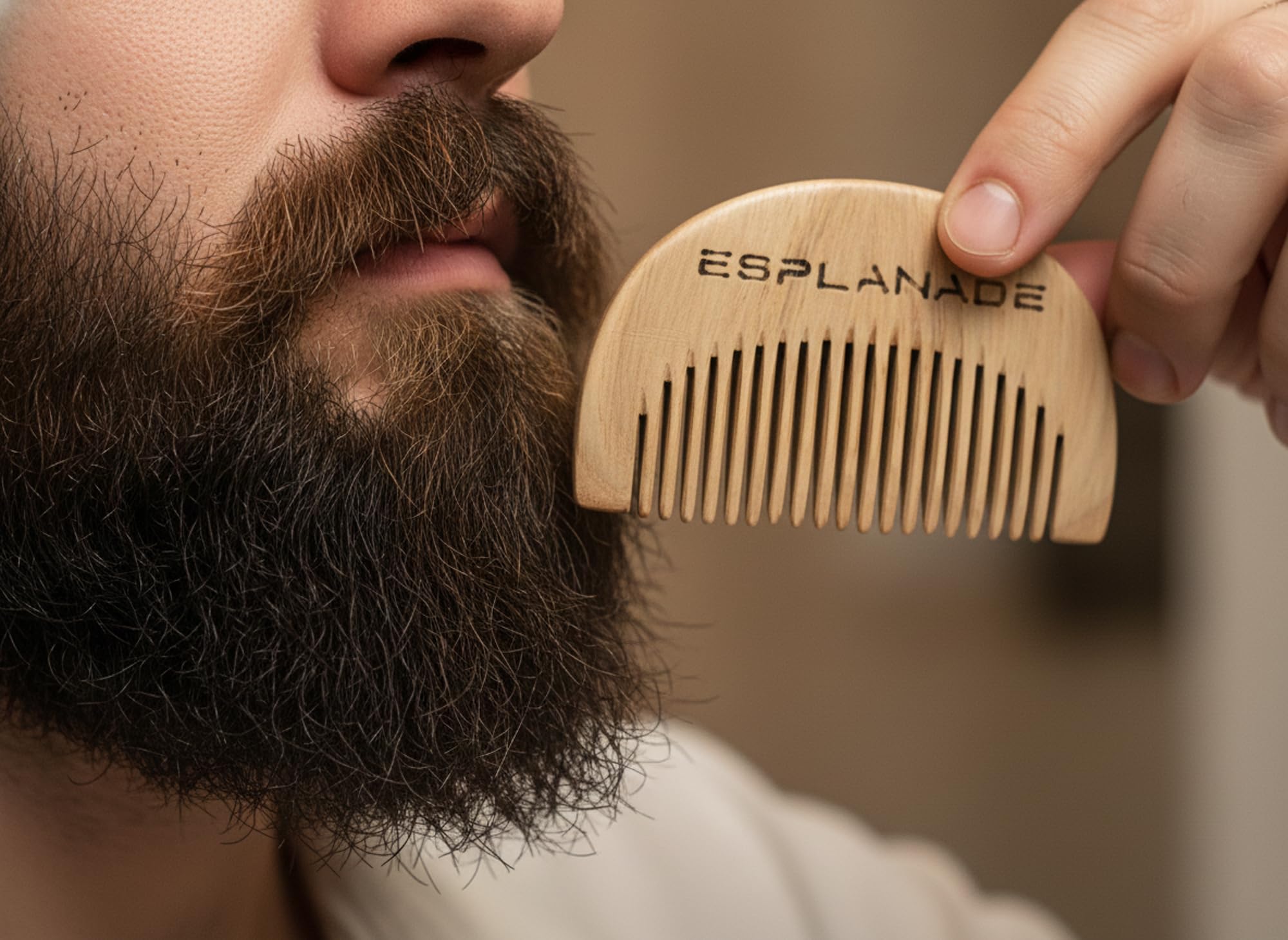 Esplanade Neem - Pettine da barba da uomo, in legno, compatto, piccolo, tascabile, da viaggio, per la cura dei baffi