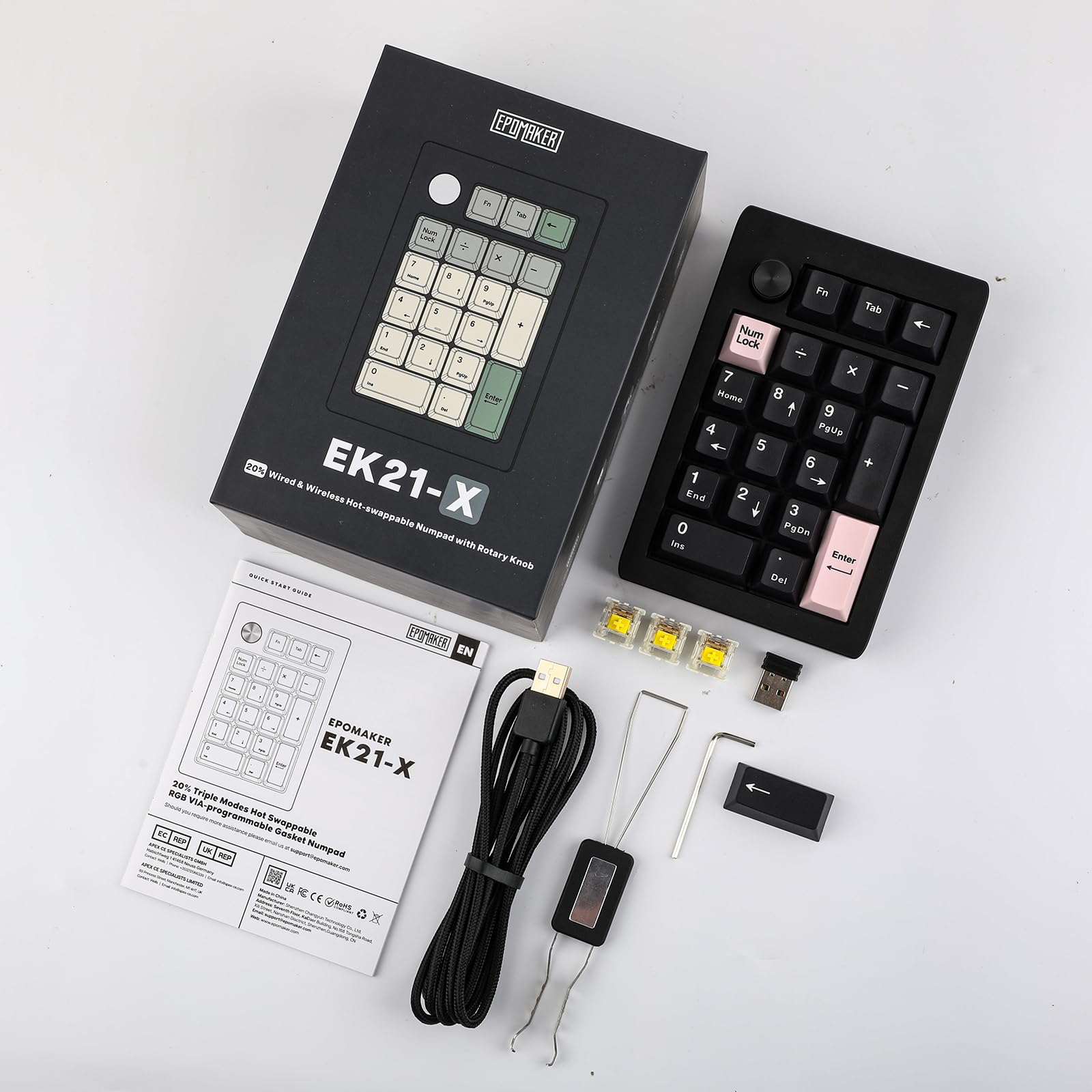 EPOMAKER EK21-X Numpad Aluminiowy Mechaniczny, Bezprzewodowy/Bluetooth/Kabel w Gasket z wyściełaniem, Programowanie Via z baterią 1000mAh, LED RGB dla PC/Mac/Gaming (czarny, Mulan Switch)
