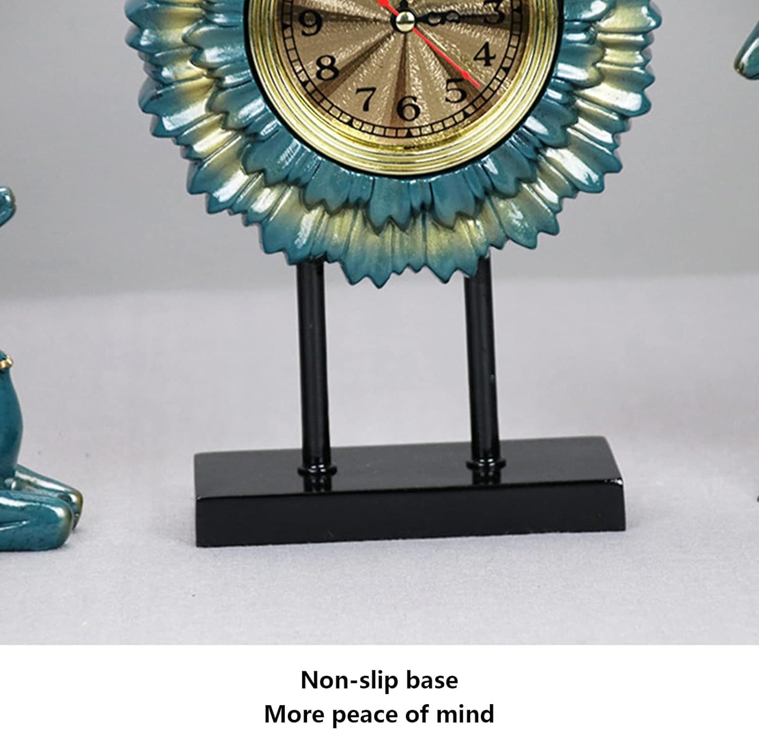 Mantel Clocks, Battery Operated Silent Wood Table Clock, Resin Deer Sculpture Fireplace Clock, Solid Wooden Shelf Decorative Chiming for Entrance of Living Room Study Decor,