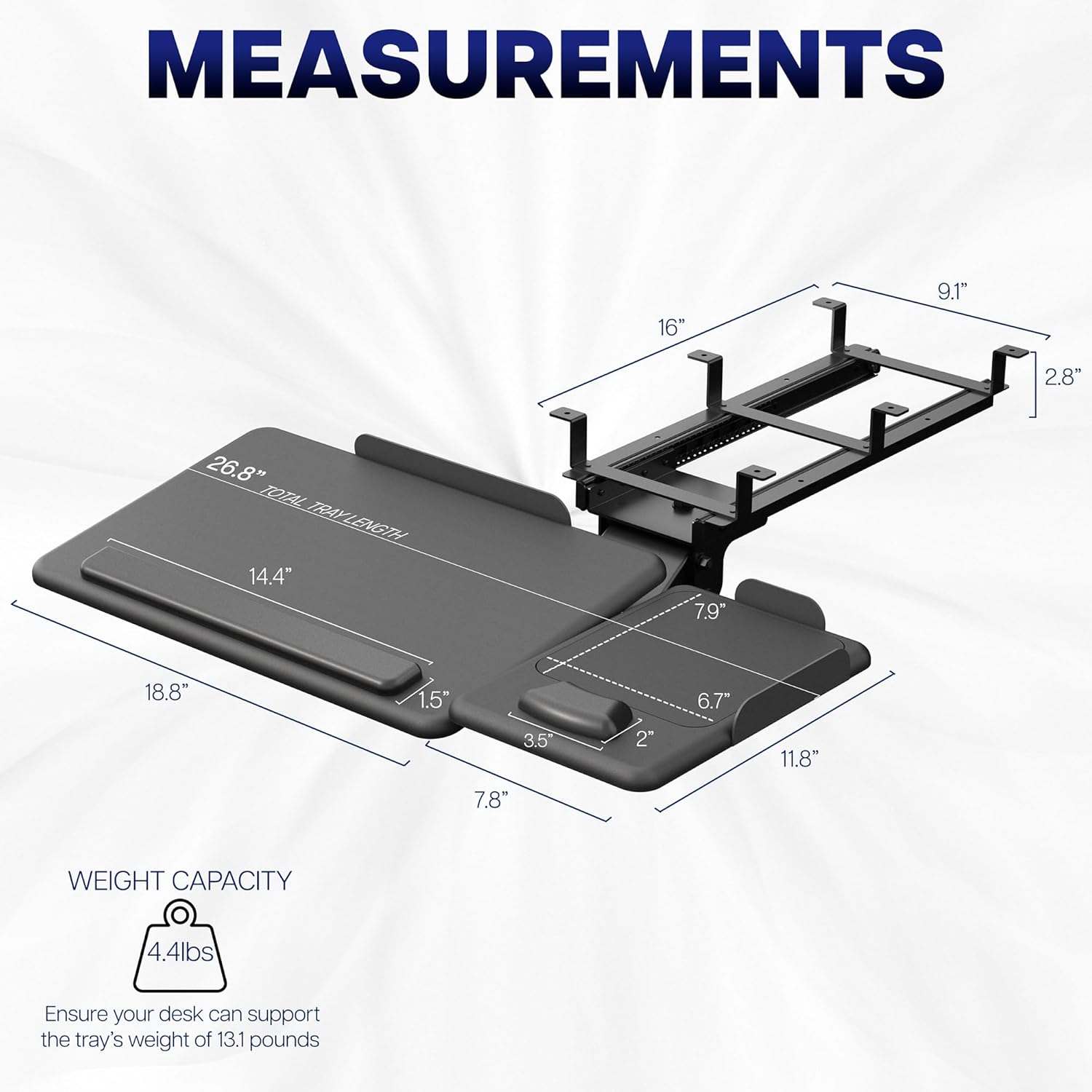 VIVO Adjustable 27 x 12 inch Under Desk Keyboard Tray with 2-Part Tilting Design, Ergonomic Under Table Mount with Padding, Black, Mount-KBTM1