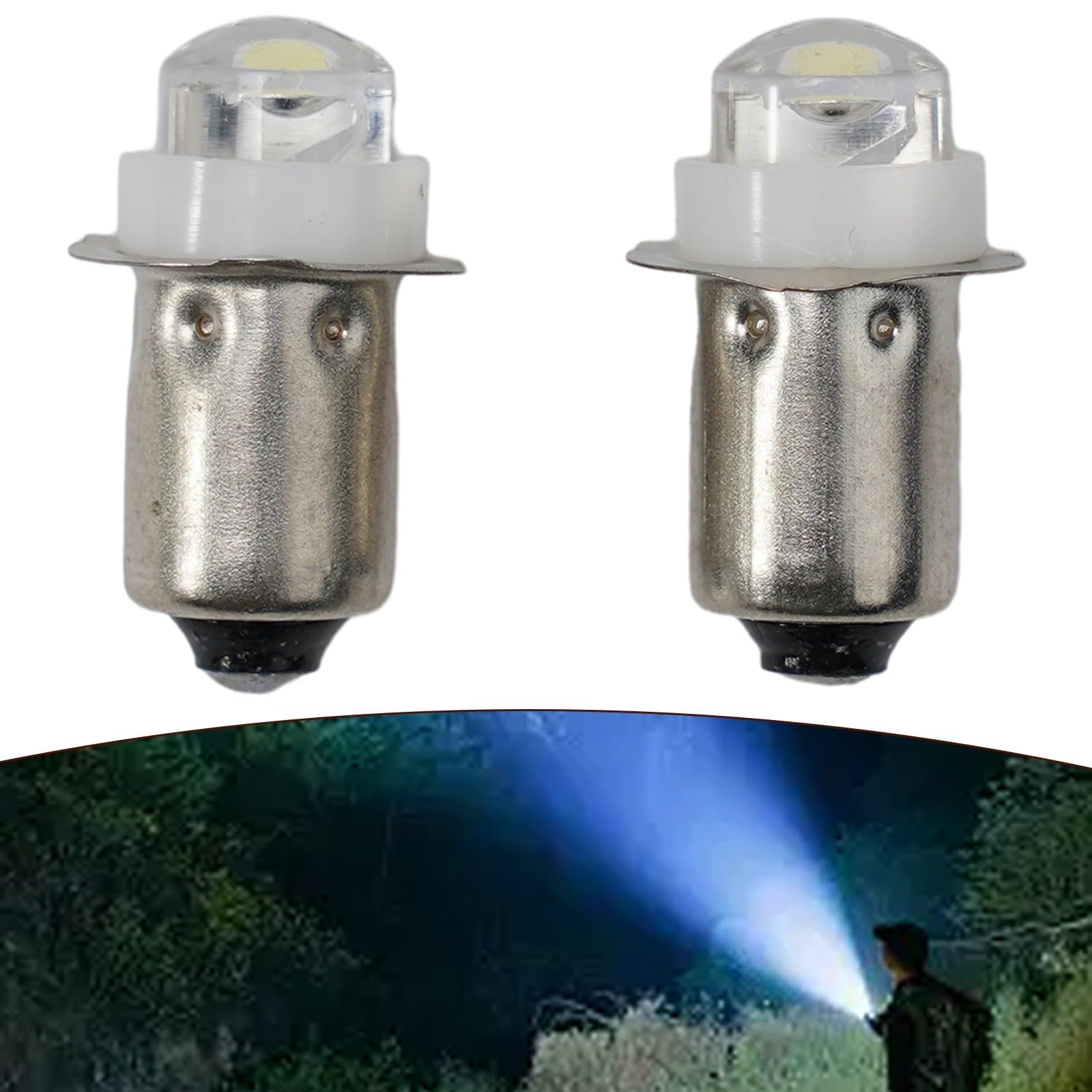HomeVortex 2pcs P13.5S LED Bulb 3V 4.5V 6V 0.5W 6000K Cool White Replacement Lamp for Flashlight Torch Outdoor Camping (6V)