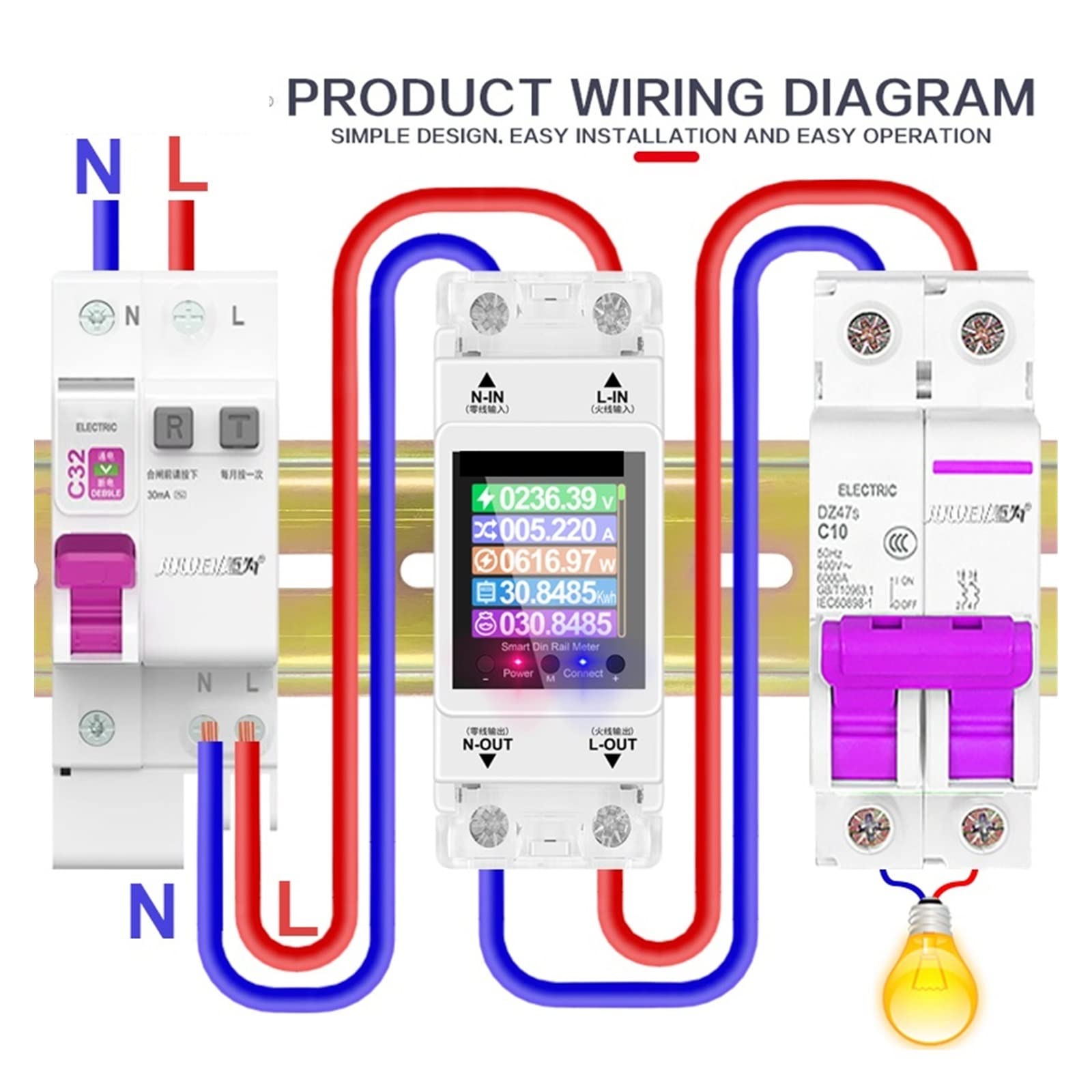 Smart Energy Monitor, Contatore di energia, AT2PW 100A Tuya Su Guida Din Contatore di Energia Smart Switch Telecomando Digital Volt Amp Kwh Misuratore del Fattore di Frequenza per Apartment Factory Ho