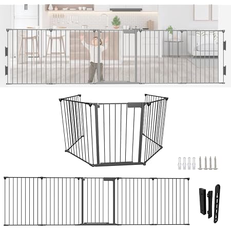 Barrière De Sécurité Cheminée Sonnewelt - 304 Cm, Noir, Métal - Pour Enfants Et Animaux - 5 Pièces