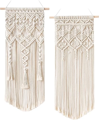 Mkono, adorno de pared para colgar tejido en macramé de 2 piezas, estilo Bohemio chic de casa, geométrico, decoración artística - Hermosa decoración