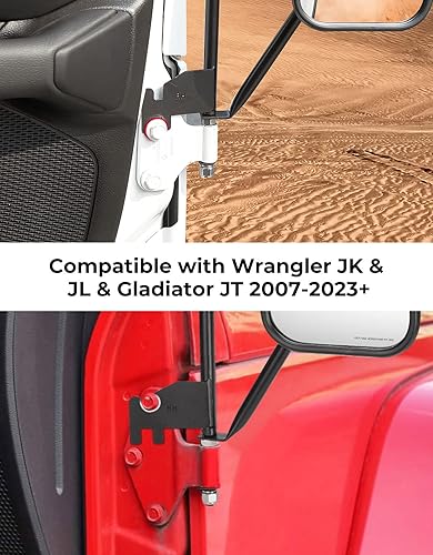 Miniatura 10 de Espejos para puertas compatibles con Wrangler, QMPARTS no vibran ni tambalean, espejo lateral de liberación rápida sin puerta fácil de instalar para