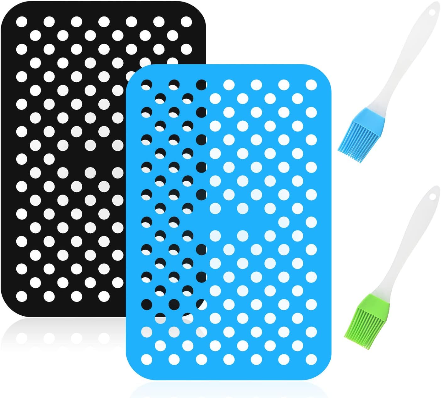 2 PCS Silicone Air Fryer Pads, with 2 Pcs Silicone Brushes,NonStick