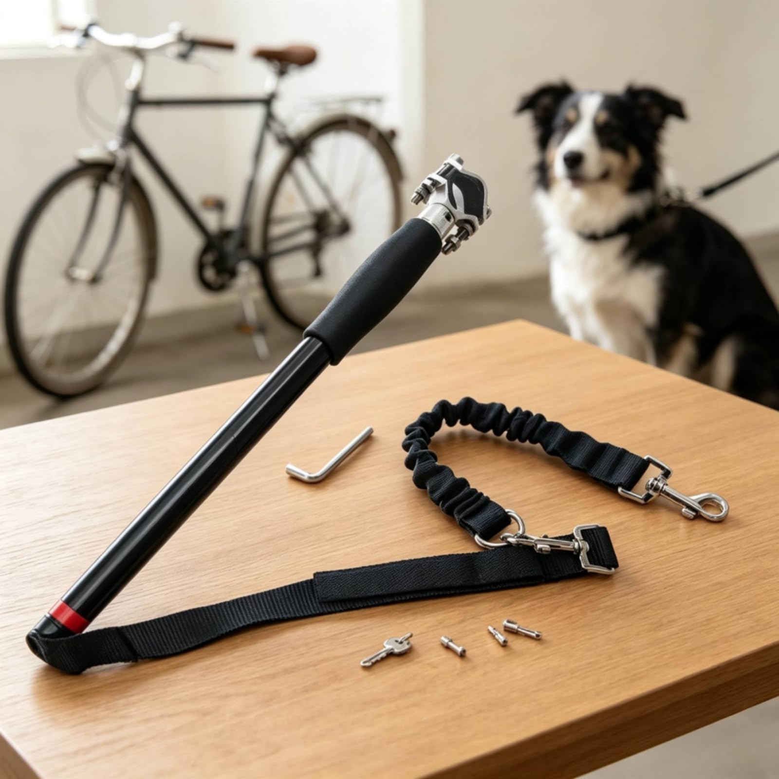 KESOTO Guinzaglio per Bicicletta Cani Guinzaglio Cane Bici Guinzaglio Pettorina Cane Accessorio Bici con Morsetto Metallico E Impugnatura Cilindrica Asta