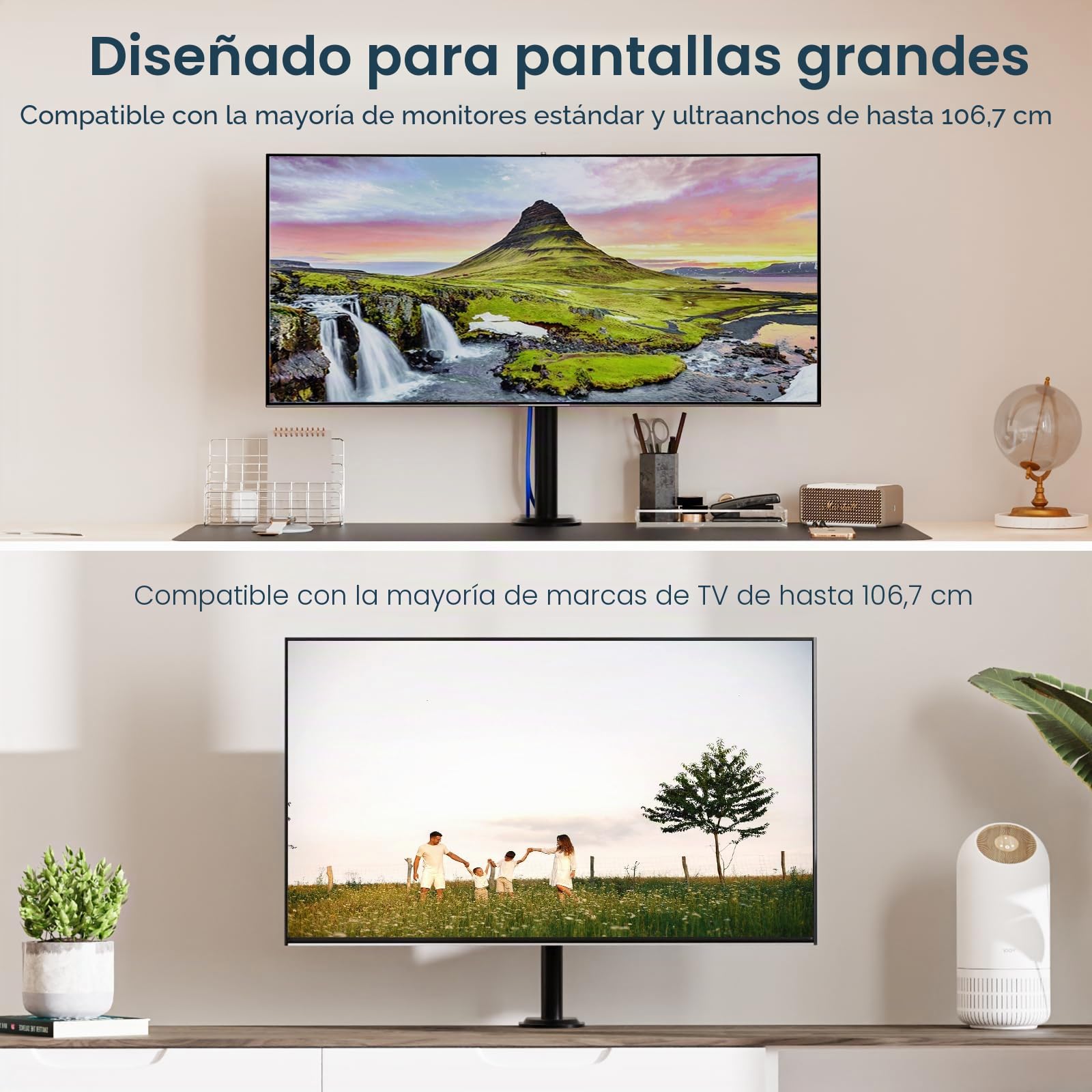 PUTORSEN Soporte para Monitores y TVs LCD LED 17-42 Pulgadas, Brazo con Altura Ajustable, Movimiento de Inclinación y Giro, Carga Máxima 12kg, VESA 75x75 a 200x200mm