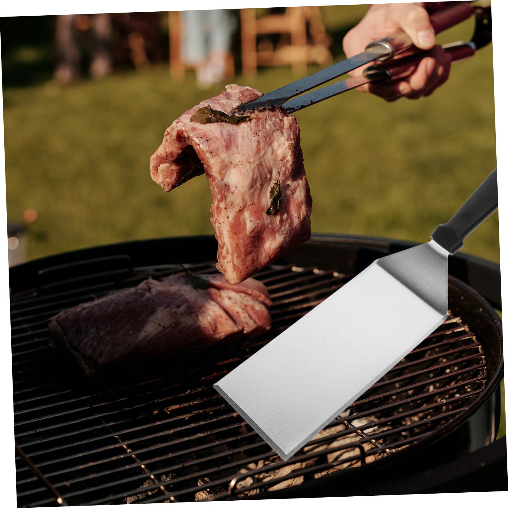 Gatuida Spatules Cuisine Inox 3 Pièces Résistantes la Chaleur Manches en Plastique, Pelle à Steak Multifonction, Outils pour Barbecue et Cuisson en Intérieur et Extérieur