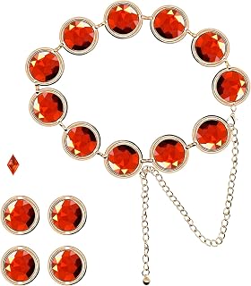 Halloween Cosplay Waist Belt Women's Waist Belt Stone Chain Set for DIY Cosplay, Red Gems Chain Belt for Women Dress