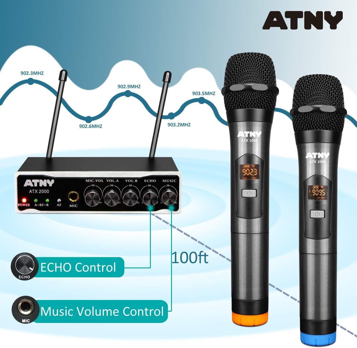 Prоmо Dіѕсоunt Uр Tо 70% оƒƒ Handheld Wireless Microphone System – ATNY ATX2000 UHF Dual Channel with Build-in Audio Mixer and Echo Control and 2 Mics, Includes LED Display and Noise-Lock Technology