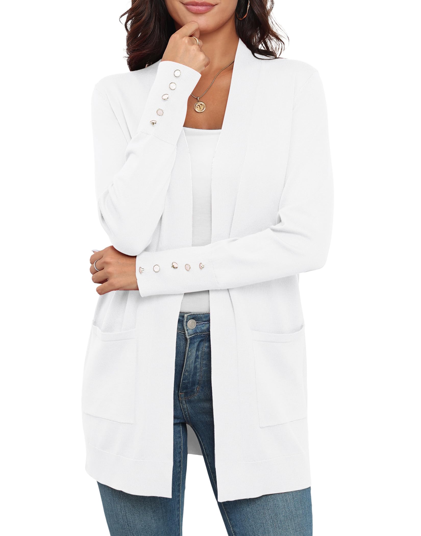 VIISHOW Women Cardigan Sweater Lightweight Open Front Long Sleeve Soft Fine Knit Casual Trendy Kimono Cardigans with Pockets