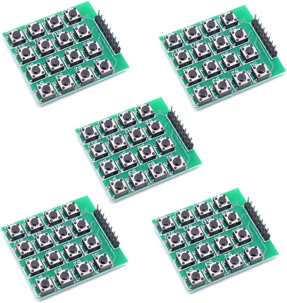 Oiyagai 5-Pack 4x4 Matrix Keypad Modules – 16 Button Tactile Keyboard for Arduino, Raspberry Pi, Microcontrollers, DIY Projects
