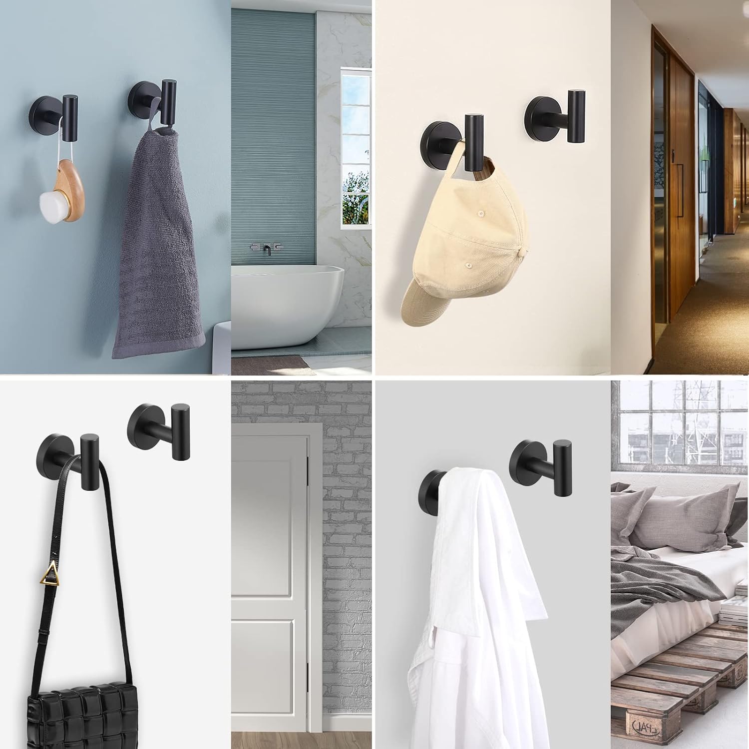 KES 2 Pack Bathroom Towel Hook Robe Hook Towel Rack with Double Towel Bar 24 Inch, A2164-BK-P2-SL+A2112S60-BK