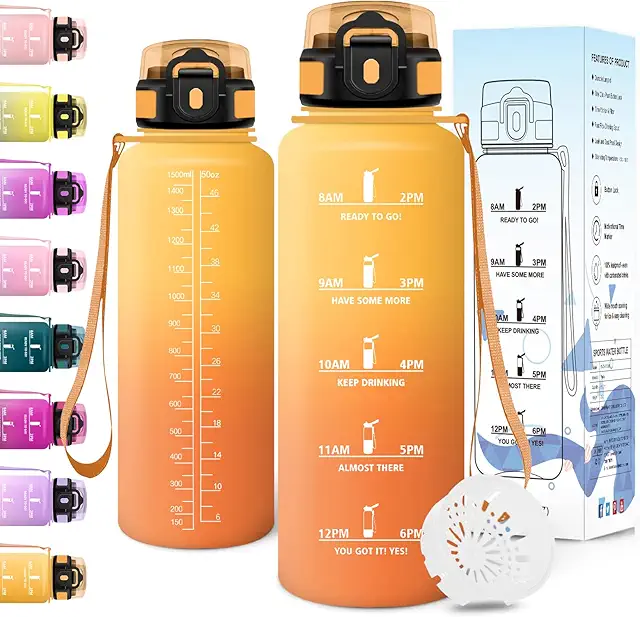 Gourde Sport 1,5L Motswedi - Anti-Fuite, Réutilisable, Sans BPA - Jaune & Orange