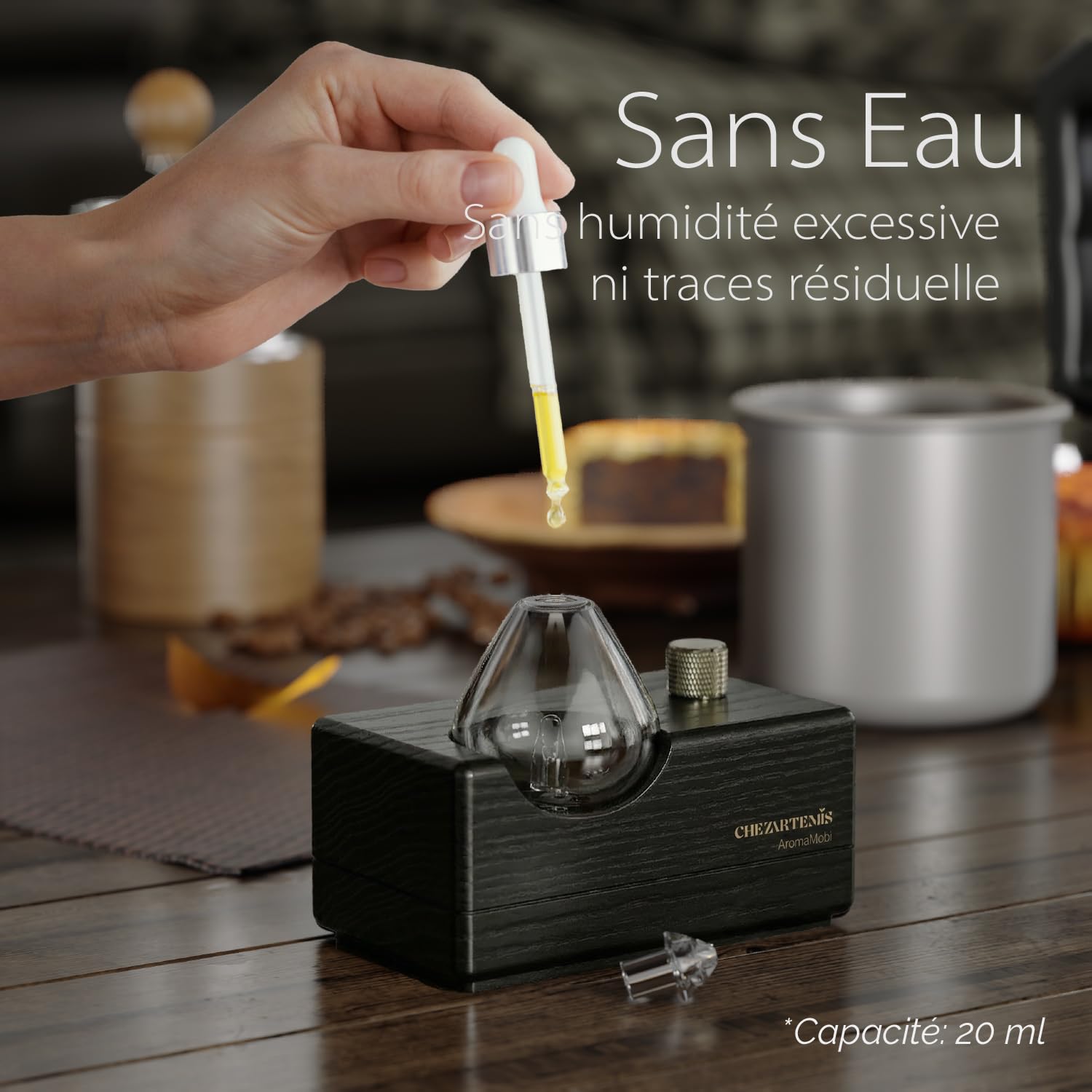 Black Obsidian Diffuseur Huiles Essentielles sans Eau pour Aromathérapie, Nébuliseur Verre Fumé et Bois Noir, Diffuseur Parfum sans Fil Rechargeable, Design Moderne pour Maison Yoga et Bureau