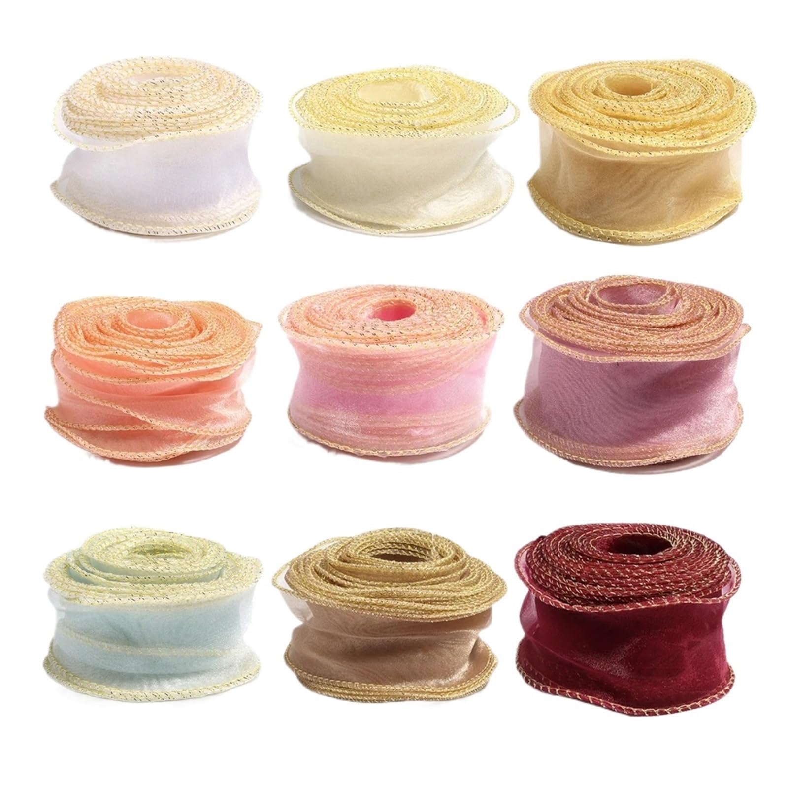 Lot de 5 rubans en mousseline de soie doré pour emballage de gâteaux, accessoires de vêtements, chaussures, chapeaux, décorations pour emballage cadeau, décoration de vacances