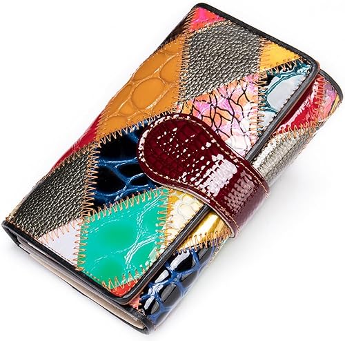 Carteras multicolor para mujer, tarjetero de cuero genuino, monederos grandes, embrague para teléfono, Diamante multicolor-S, Cartera