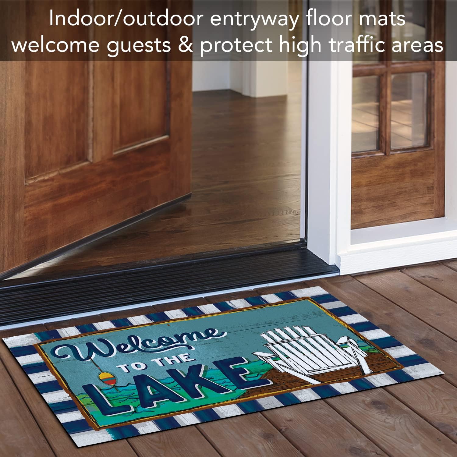 Counterart Lake Welcome Indoor/Outdoor Entryway Floor Mat Manufactured in The USA Low Profile, Protective Non-Skid Rubber Backing, Easy to Clean 29.5" by 17.75"