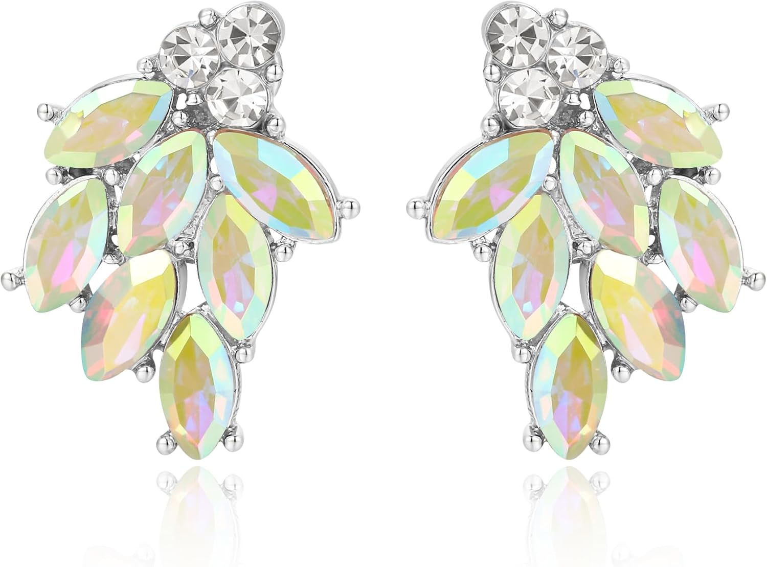 Flyonce Marquise Crystal Stud Earrings for Women, Sparkly Rhinestone Floral Leaf Cluster Vintage Style Dainty Small Studs Earring Prom Formal Party Wedding Jewelry for Brides Bridal