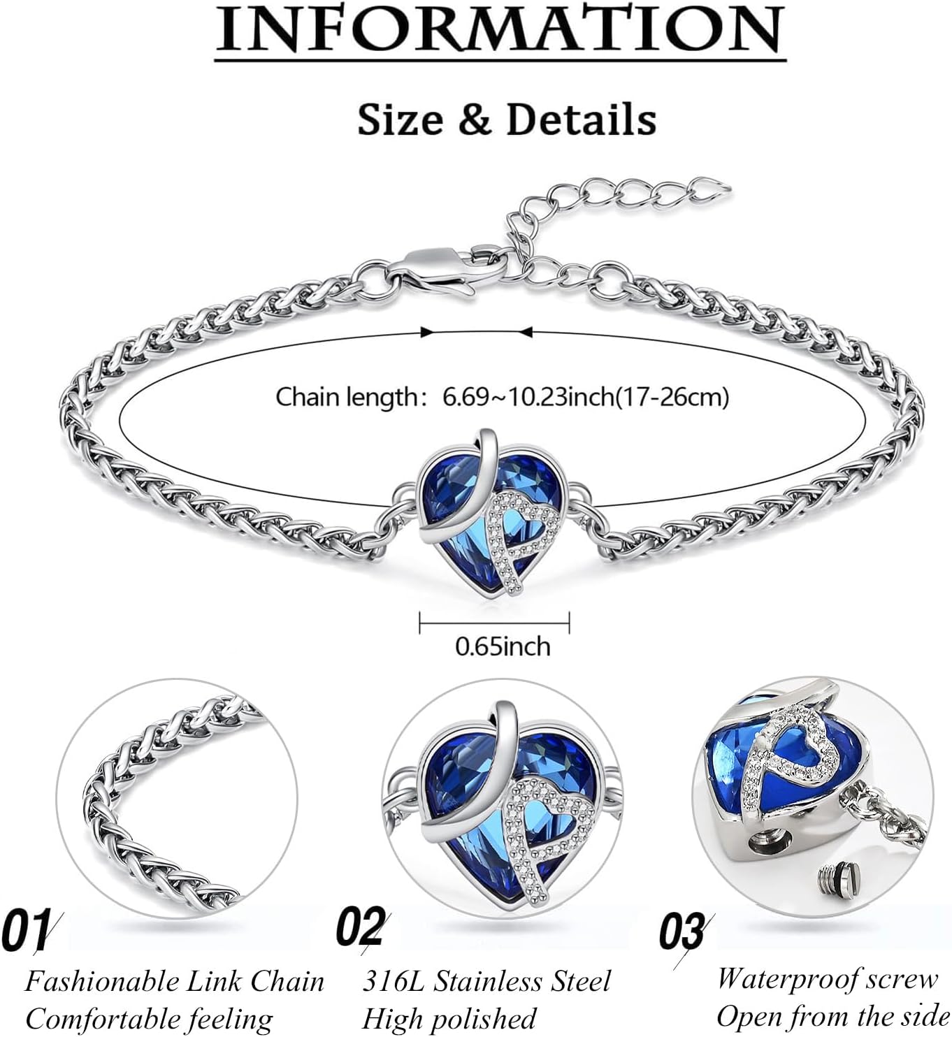 zeqingjw Heart Urn Bracelet for Ashes - Stainless Steel Cremation Bangle for Ashes - Memorial Keepsake Ash Jewelry for Women - Image 2