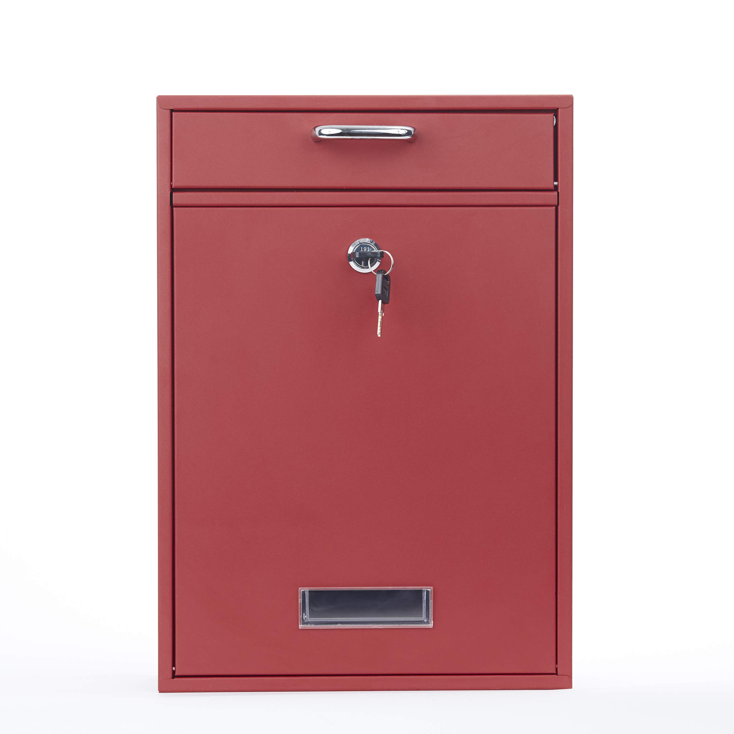 Wall Mounted Locking Vertical Dropbox Mailbox - Safe and Secure | Made with Galvanized Steel (Large, Red)