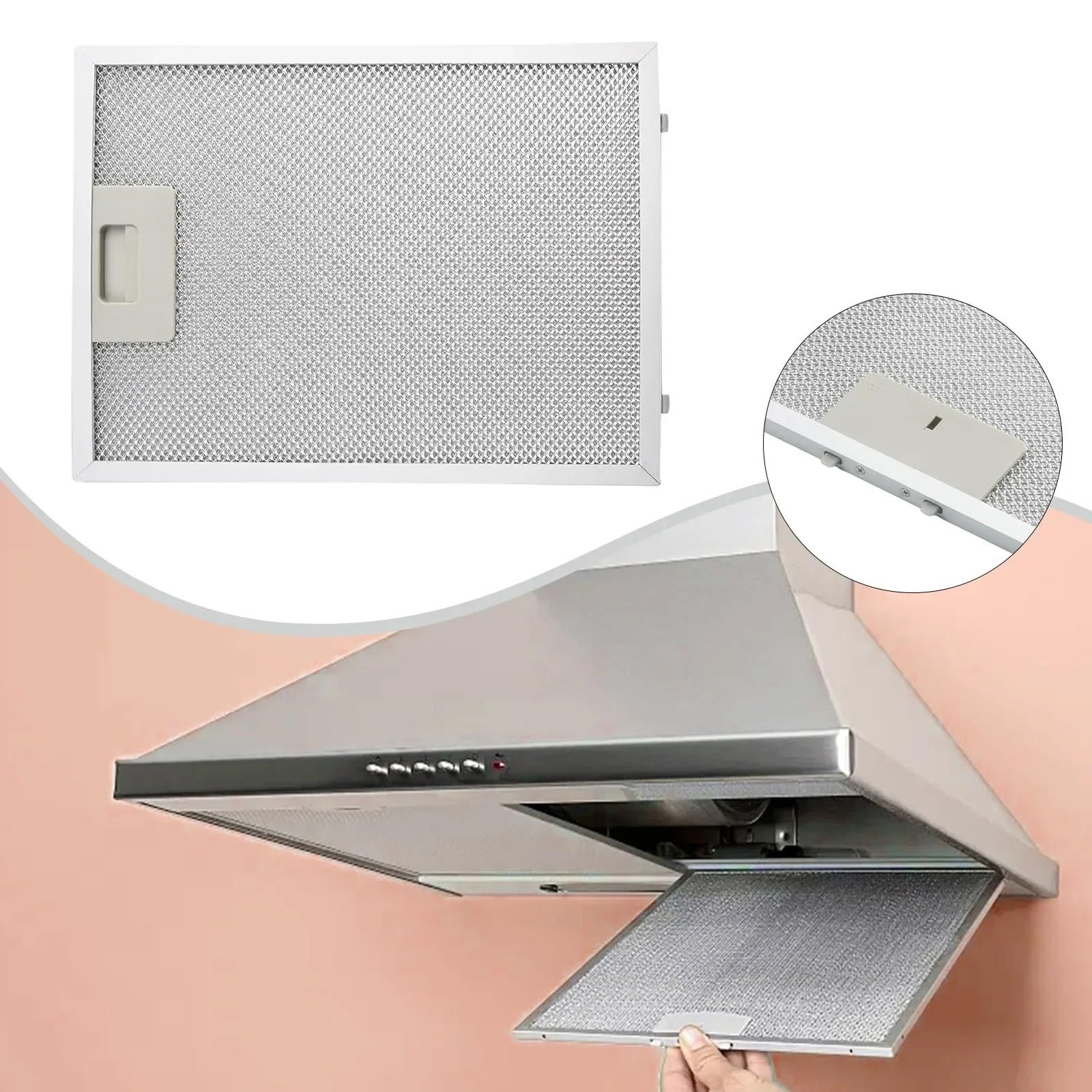 Sustitución del filtro de la campana extractora Filtros de campana extractora cocina plateados, filtro ventilación malla metálica 300 x 240 9 mm, aceite for campanas extractoras, pieza grasa for