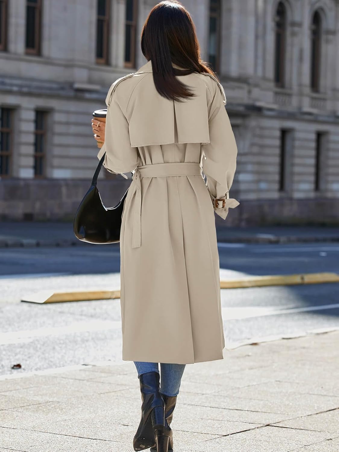 Cicy Bell Womens Long Trench Coat Double Breasted Classic Lapel Fall Overcoat with Belt - Image 6