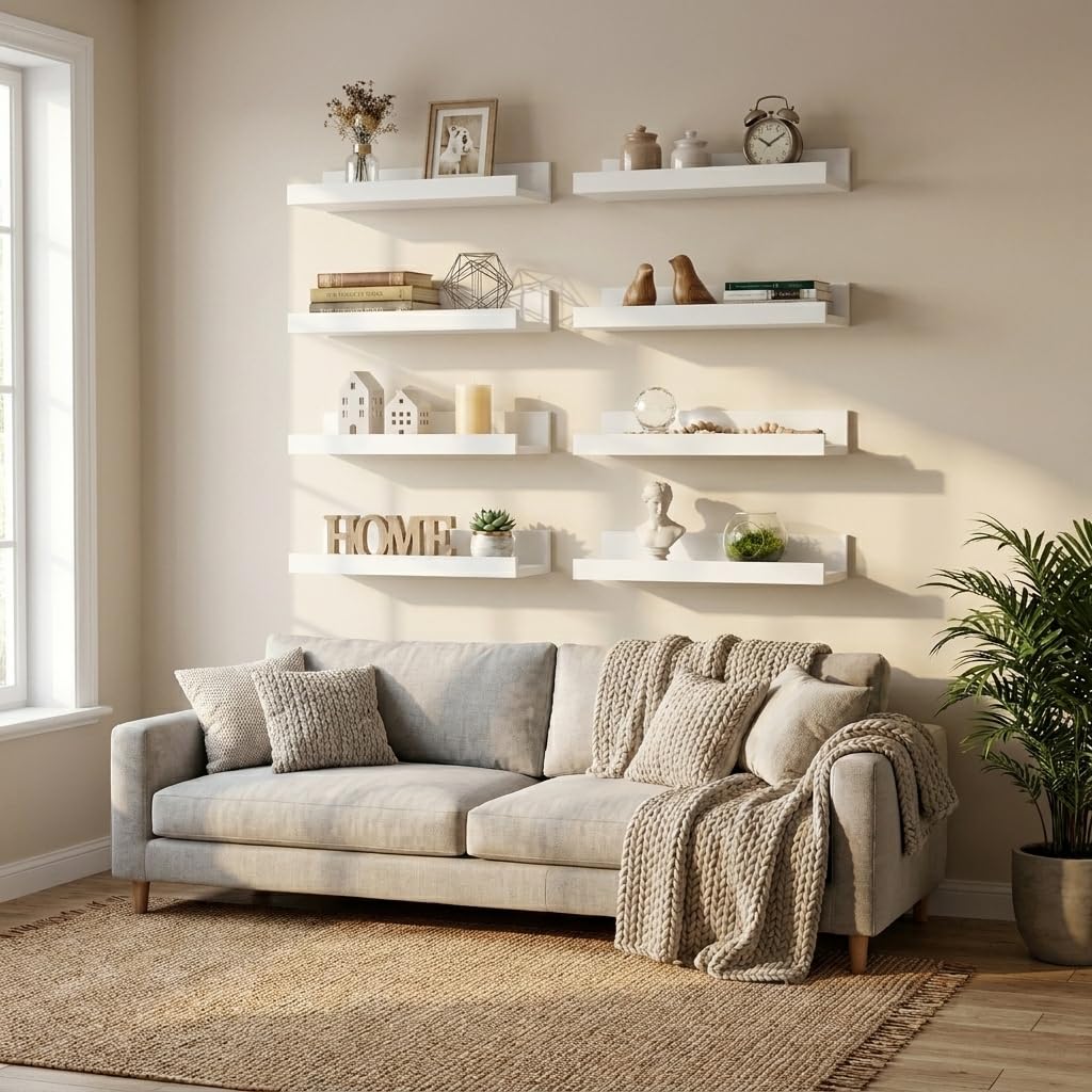 Wandregal 7er Set Weiß 60 cm – Schweberegale für Bücher & Dekoration – Perfekt für Wohnzimmer & Essbereich