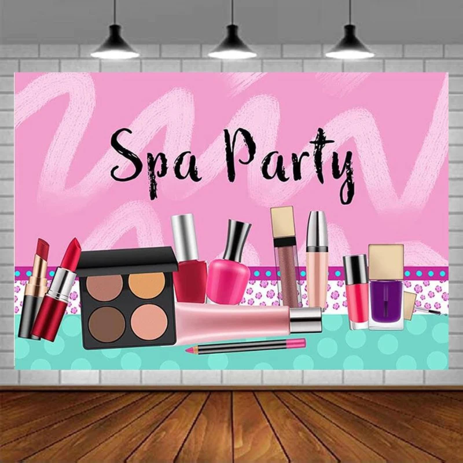 Dziewczyna SPA Party Fotografia Tło Słodki Makijaż Motyw Urodziny Dekoracja Szminka Paleta Cieni do Powiek Tło Zdjęcie