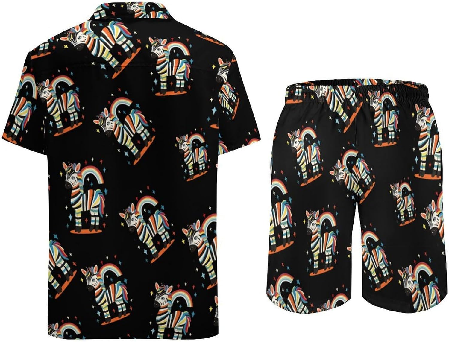 Rainbow Zebra Men's Summer Beach Outfits Shirt And Shorts Set 2 Piece Vacation Swimwear