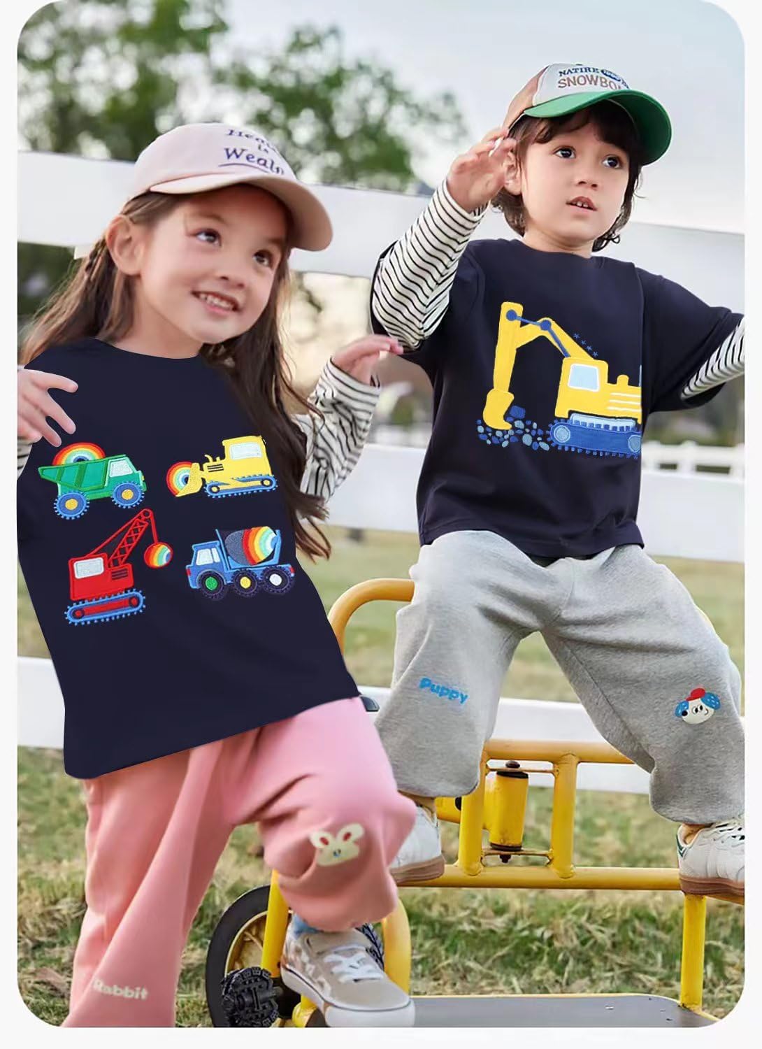 Toddler Baby Boy Embroidered Graphic Long Sleeve T-Shirt Excavator Tops Kids Striped Tees for 2-7T - Image 2