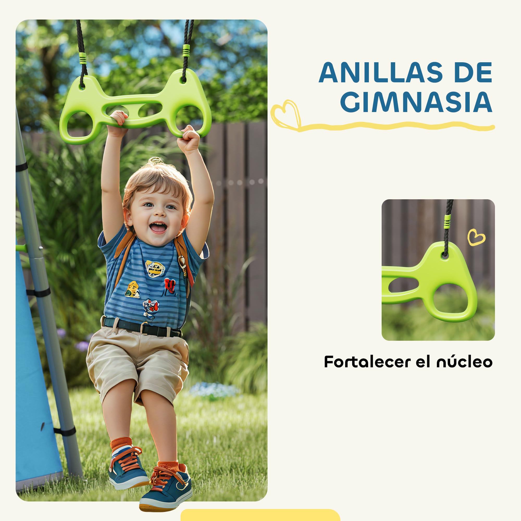 AIYAPLAY - Columpio para niños (3 años, 3 en 1, columpio de jardín, con tienda de columpio, anillos de gimnasia y marco de metal, color verde