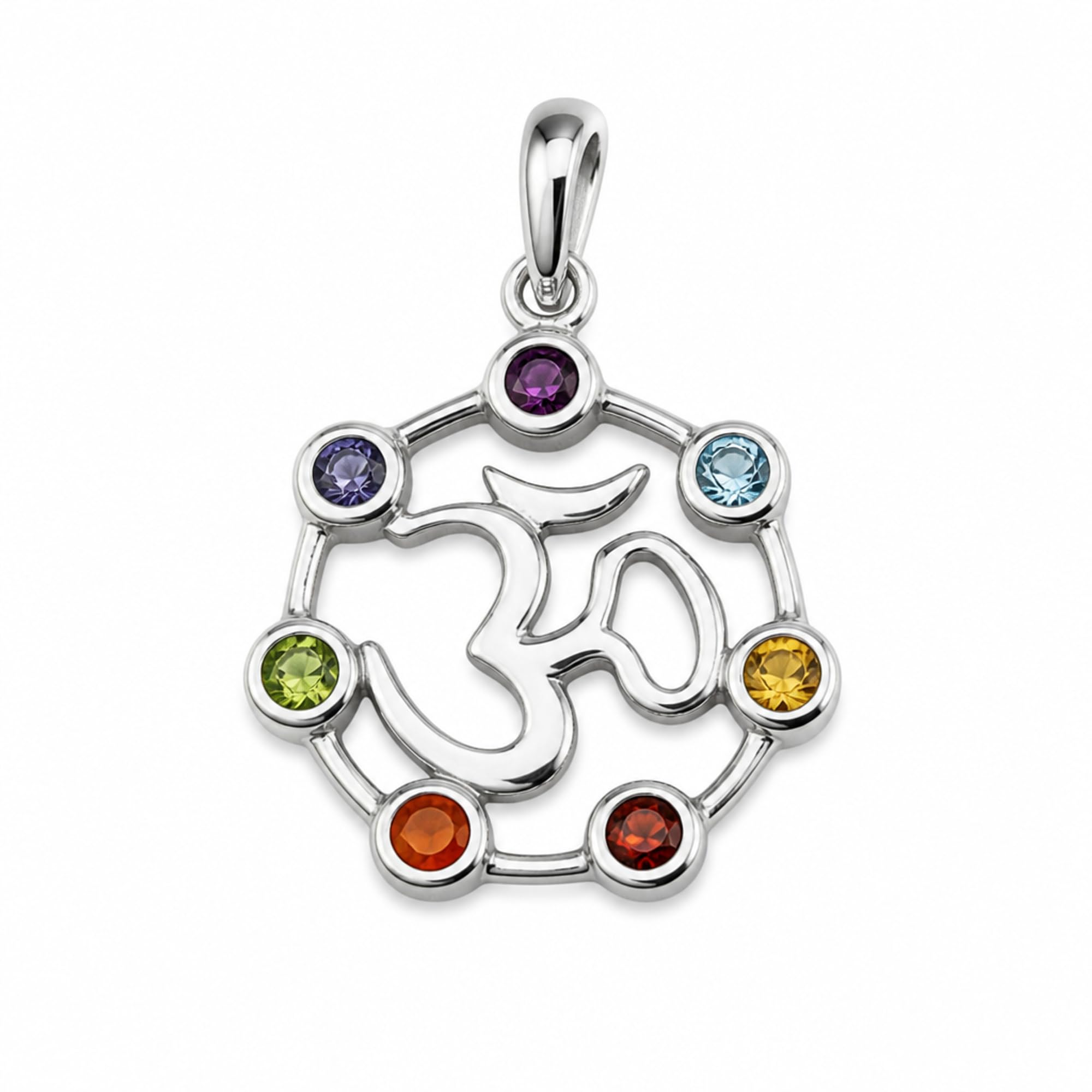 I-be, Chakra Anhänger 7 echte Edelsteine, 925 Silber, Länge: 3,4 cm im Geschenketui, 20 Chakra OM