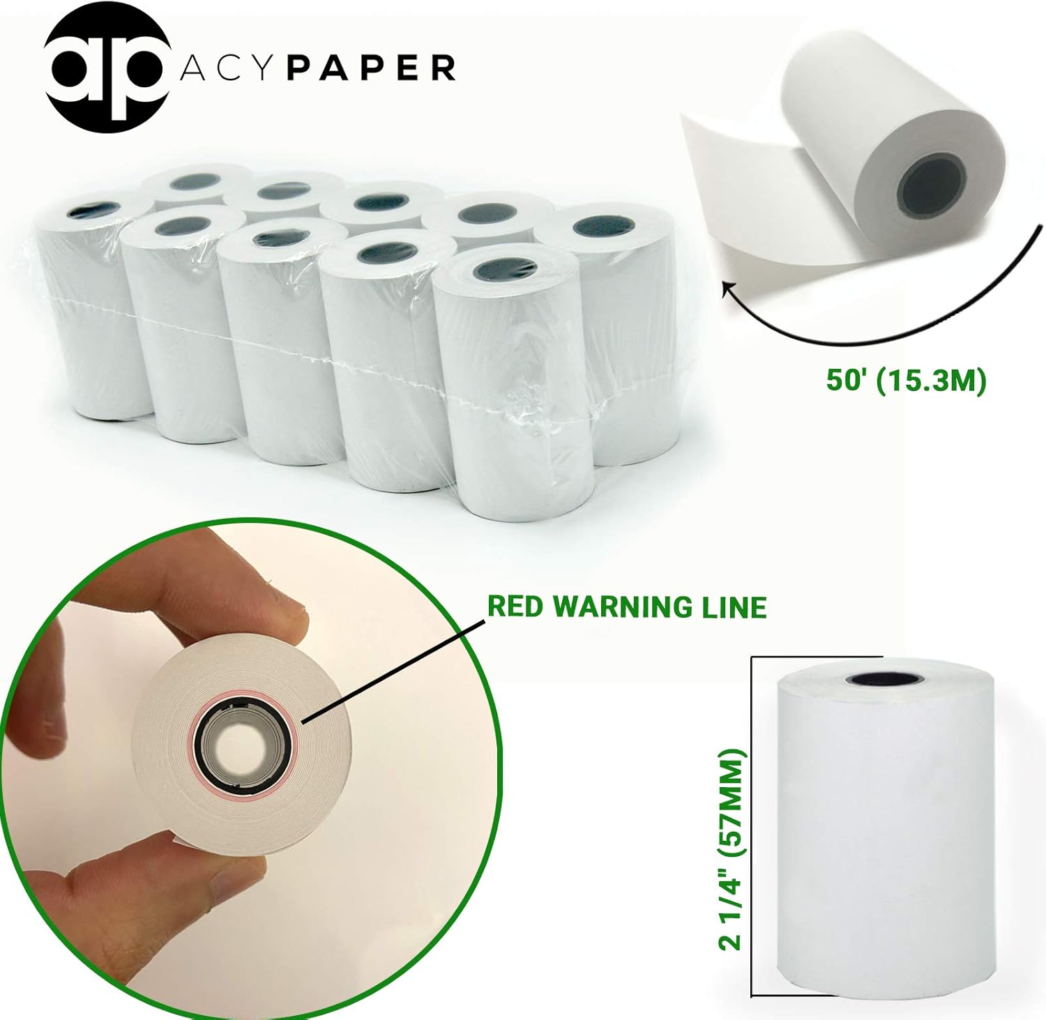 ACYPAPER, 2 1/4" x 50' Thermal Paper, Verifone Vx520 Ingenico ICT220 ICT250 FD400 (10 Rolls) : Office Products