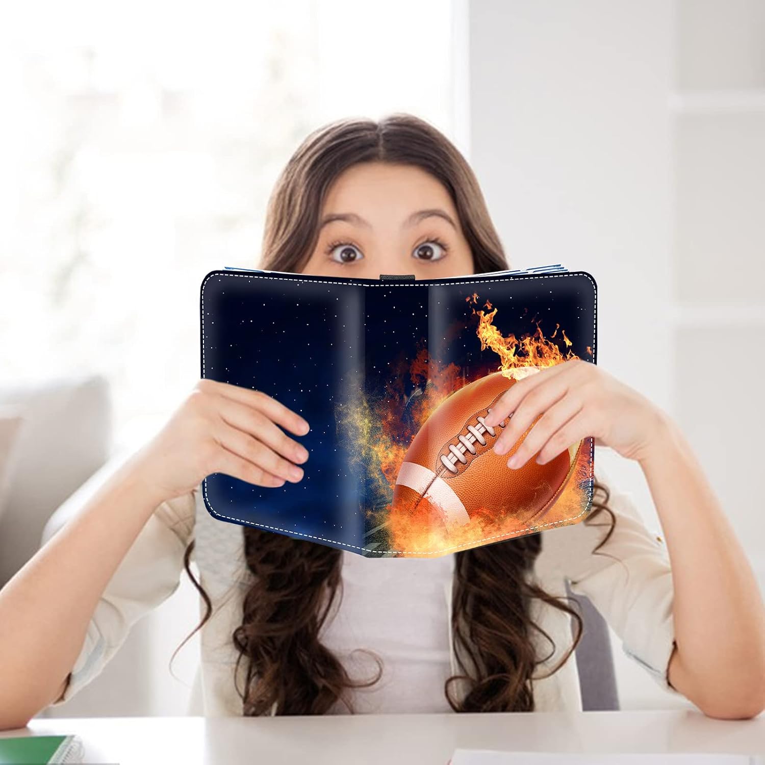 4 Pocket Football Cards Binder,Premium Zippered Trading Card Binder,400 Double Sided Pocket PU Collection Binder,Water Resistant, 3 Ring Collector Album,Card Folder for Sport Cards Display