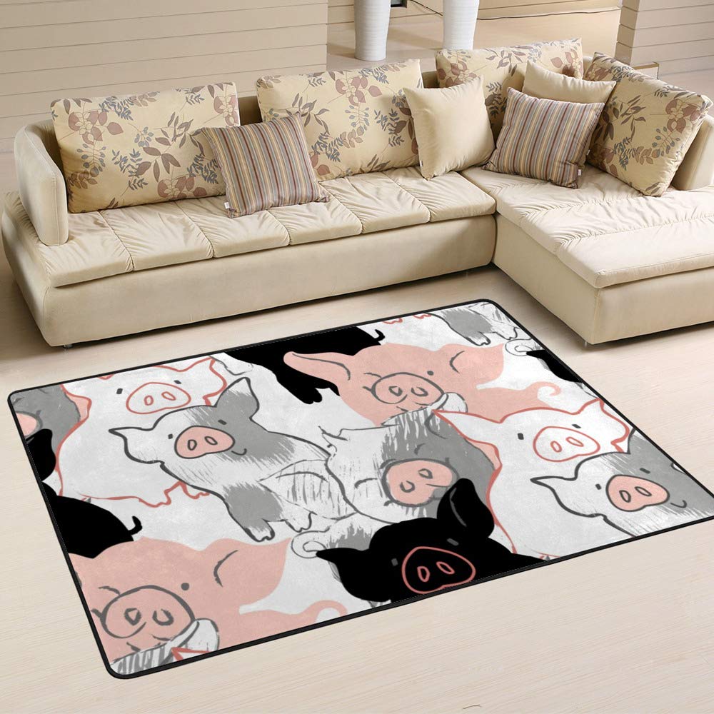 Tapis anti-tache facile à nettoyer Ruchen grand tapis motif cochons pour sols abîmés