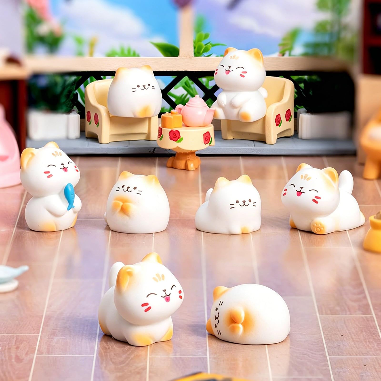 Mini Resin Cats, 8-Piece Set of Small Cat Figurines for DIY Craft Projects, Fairy Garden Decoration, Cat Cake Toppers, White Resin Cat Miniature Figures with 2.5 cm Size-image-3