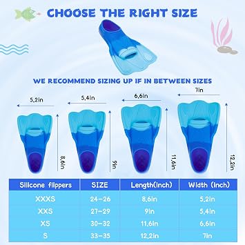 Kids Swim Training Fins, Comfortable Silicone Short Fins for Lap Swimming Flippers, Travel Size Flipper for Kids with Mesh Bag