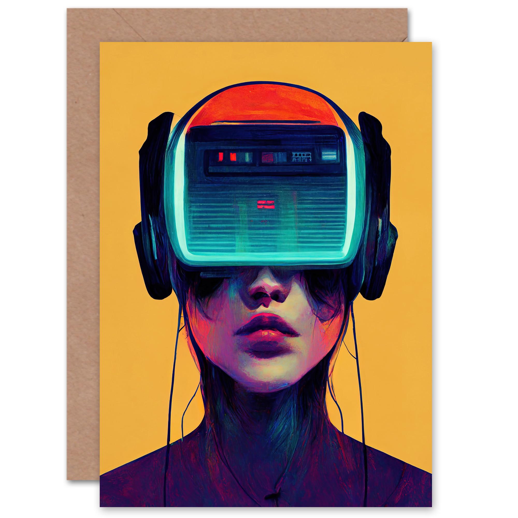 Artery8 Gamer Girl VR Headset for Wife Her Mum Sister Daughter Mom Gran Nan Birthday Thank You Congratulations Blank Art Greeting Card