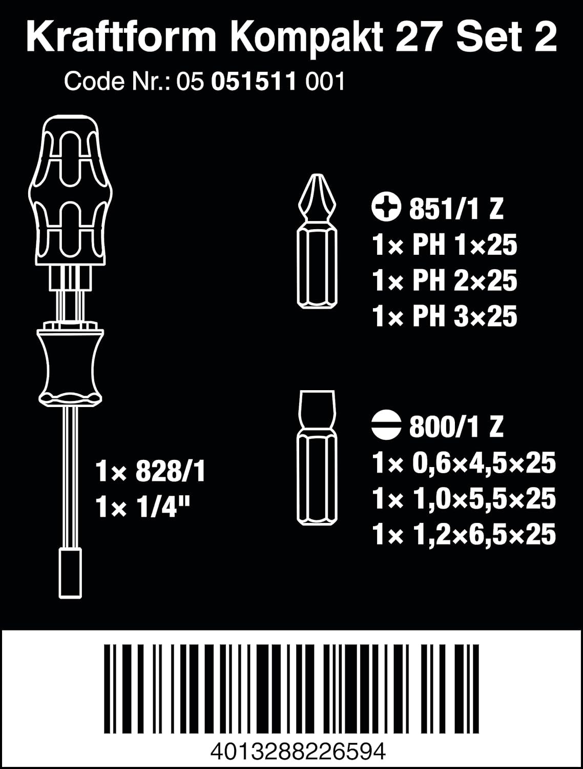 Wera - 05051511001 - Screwdriver with bit Magazine, Kraftform Kompakt 27 Set 2, 7 Pieces