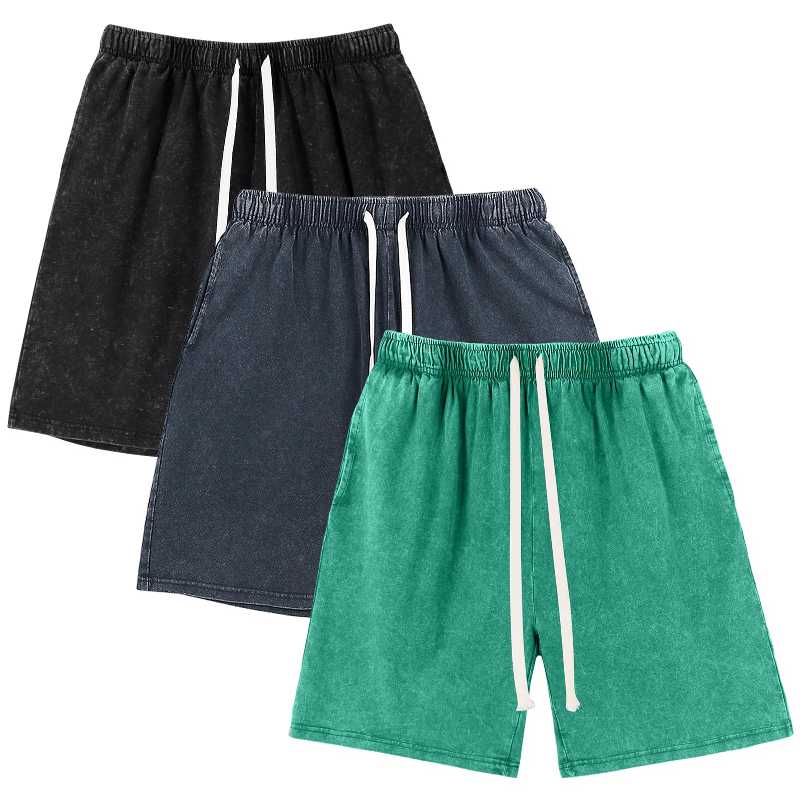 Gihuo Mens Sweat Shorts Cotton Athletic Shorts Vintage Acid Wash Drawstring Workout Shorts