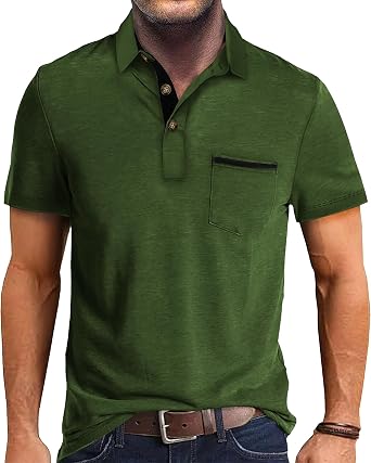 Lexiart Mens Classic Polo Shirts Cotton Button Collar Shirt with Pocket
