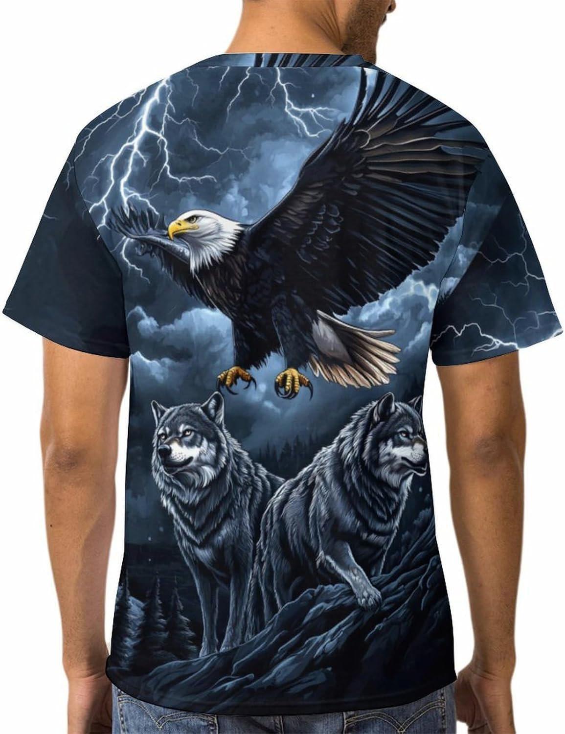Men's 3D Printed Wolf and Bald Eagle Graphic Tee Shirt Animal Theme Shirt - Image 4